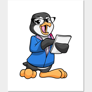 Penguin as Secretary with Glasses Pen and Note Posters and Art